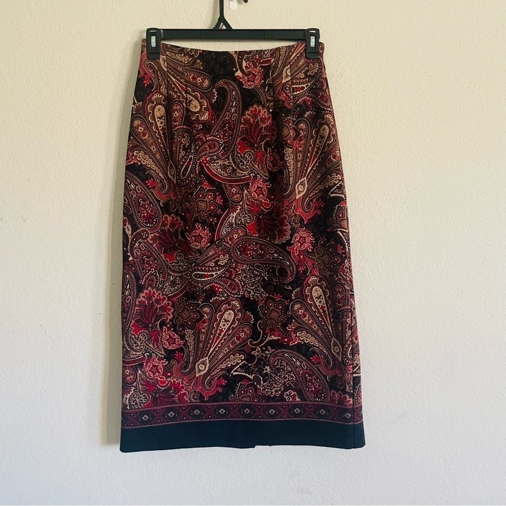 Briggs New York petite midi paisley skirt 10P modest formal old money elegant